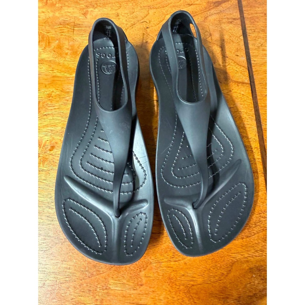 Crocs Womens 8 Black Sexy Flip Flop Sandals T-Strap Slingback Comfort Summer